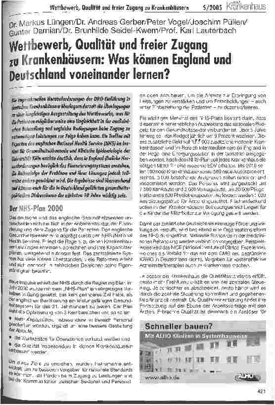 Vorschauseite 1: Wettbewerb, Qualität und freier Zugang zu Krankenhäusern: Was können England und Deutschland voneinander lernen?