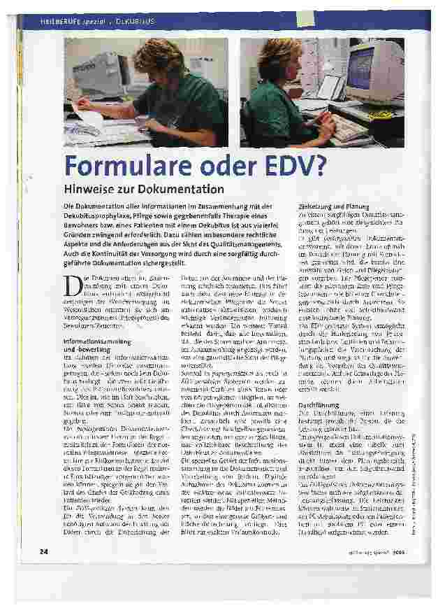 Vorschauseite 1: Formulare oder EDV? Hinweise zur Dokumentation