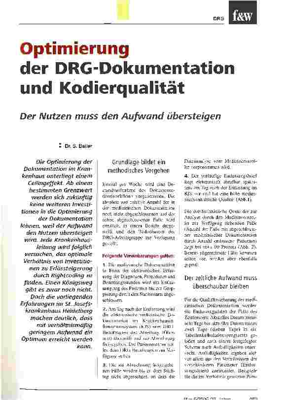 Vorschauseite 1: Optimierung der DRG-Dokumentation und KodierqualitätDer Nutzen muss den Aufwand übersteigen