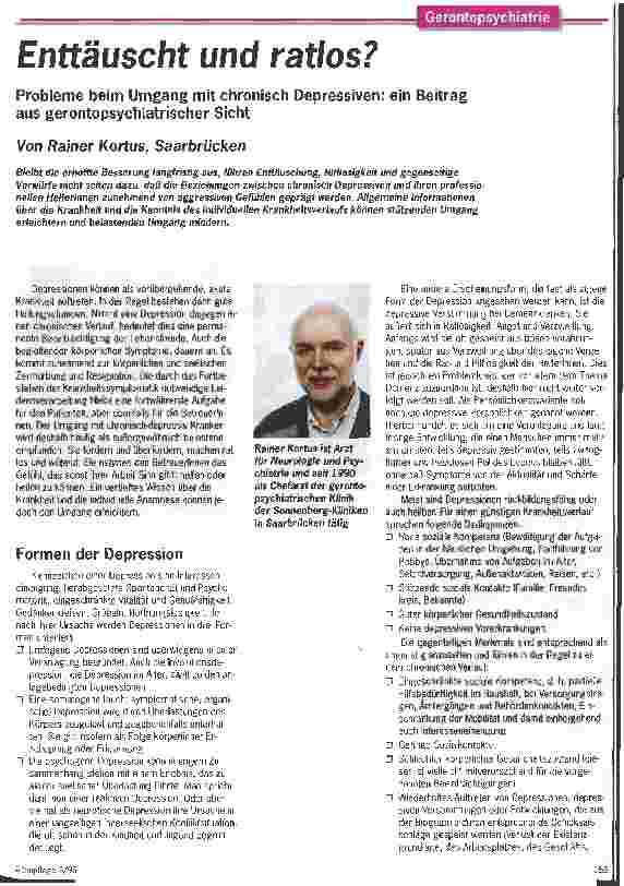 Vorschauseite 1: Enttäuscht und ratlos? Probleme beim Umgang mit chronisch Depressiven: ein Beitrag aus gerontopsychiatrischer Sicht
