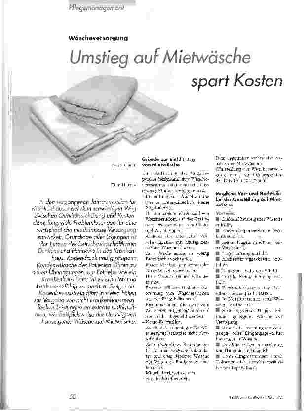 Vorschauseite 1: Umstieg auf Mietwäsche spart Kosten