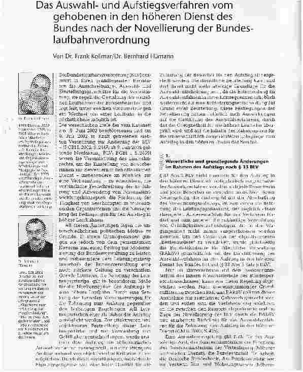 Vorschauseite 1: Das Auswahlund Aufstiegsverfahren vom gehobenen in den höheren Dienst des Bundes nach der Novellierung der Bundes-laufbahnverordnung