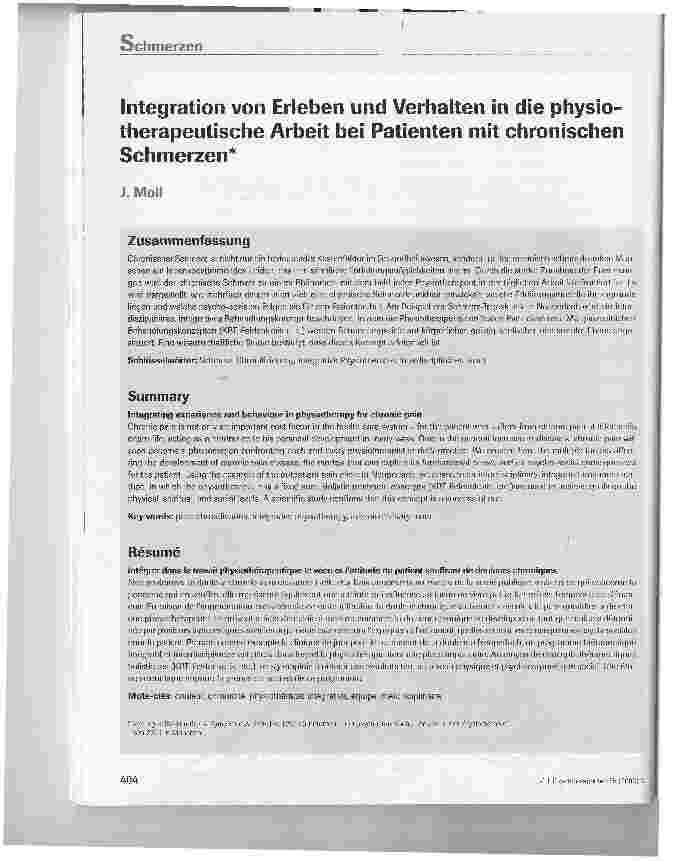 Vorschauseite 1: Integration von Erleben und Verhalten in die physiotherapeutische Arbeit bei Patienten mit chronischen Schmerzen