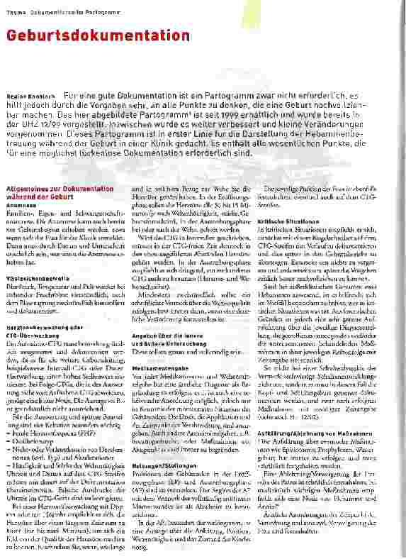 Vorschauseite 1: Geburtsdokumentation