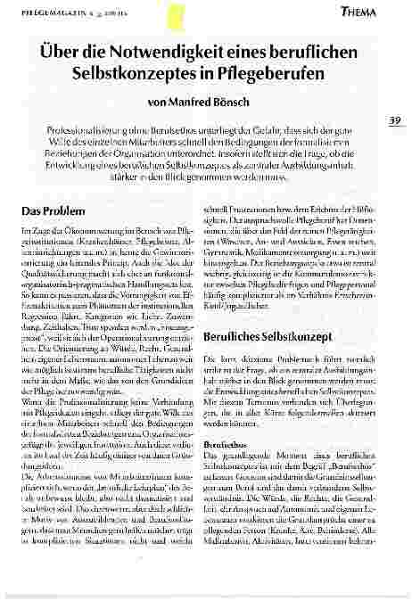 Vorschauseite 1: Über die Notwendigkeit eines beruflichen Selbstkonzeptes in Pflegeberufen