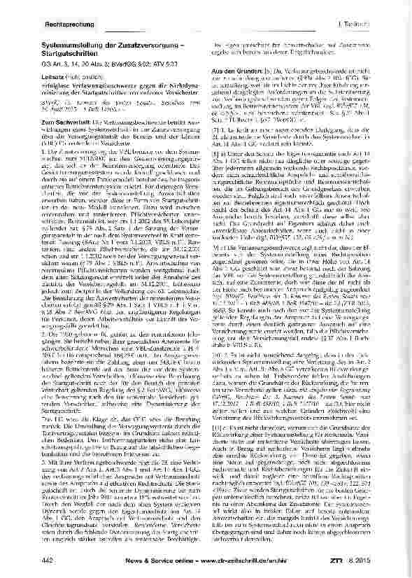 Vorschauseite 1: Systemumstellung der Zusatzversorgung -Startgutschriften GG Art. 3, 14, 20 Abs. 3; BVerfGG§92; ATV§33