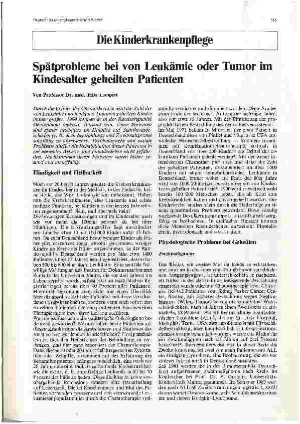 Vorschauseite 1: Spätprobleme bei von Leukämie oder Tumor im Kindesalter geheilten Patienten