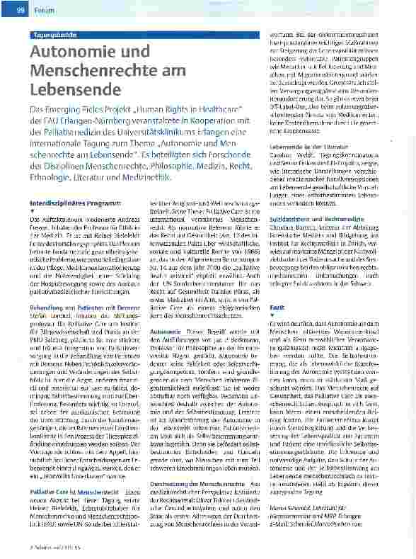 Vorschauseite 1: Autonomie und Menschenrechte am Lebensende
