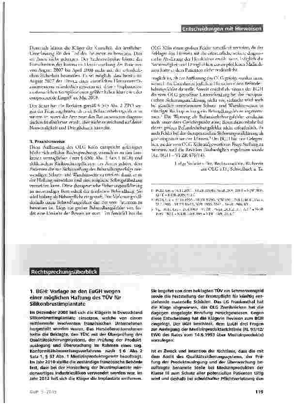 Vorschauseite 2: Unterlassener Hinweis auf erforderliche diagnostische Maßnahme und deren Dringlichkeit BGB §§ 249, 280, 611, 823