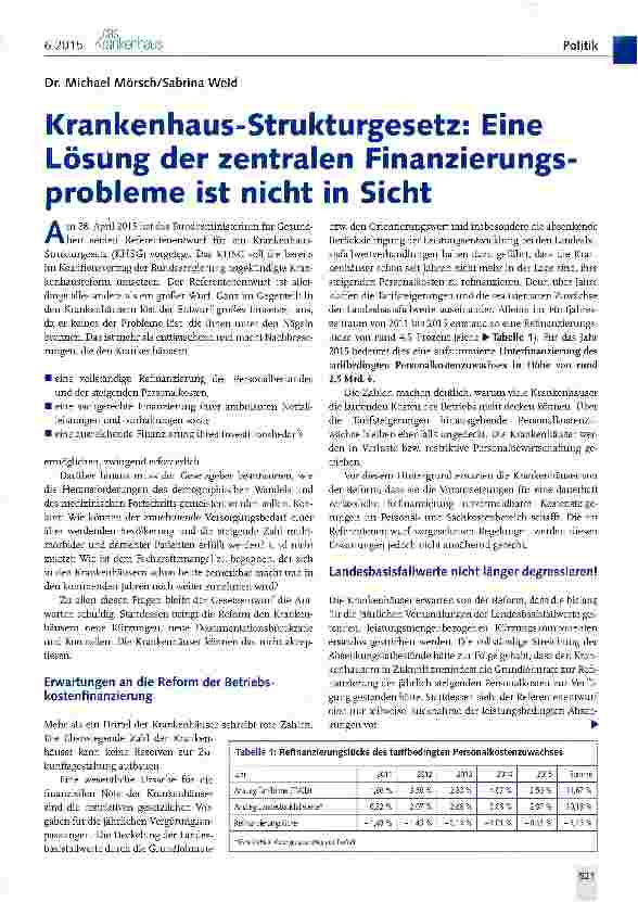 Vorschauseite 1: Krankenhaus-Strukturgesetz: Eine Lösung der zentralen Finanzierungs-probleme ist nicht in Sicht