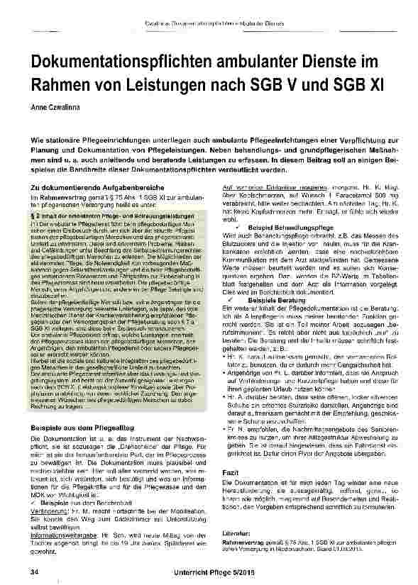 Vorschauseite 1: Dokumentationspflichten ambulanter Dienste im Rahmen von Leistungen nach SGB V und SGB XI