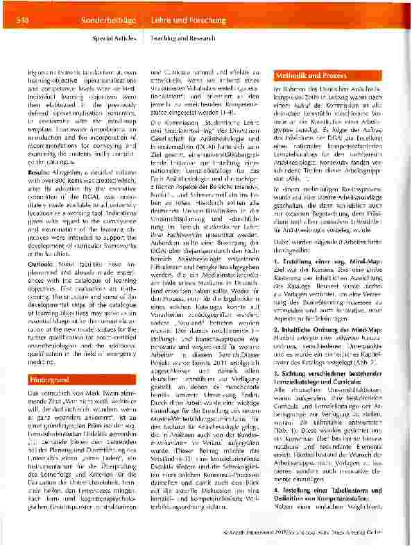 Vorschauseite 2: Nationaler Lernzielkatalog „Anästhesiologie mit fachspezifischen Aspekten der Bereiche Intensivmedizin, Notfallund Schmerzmedizin