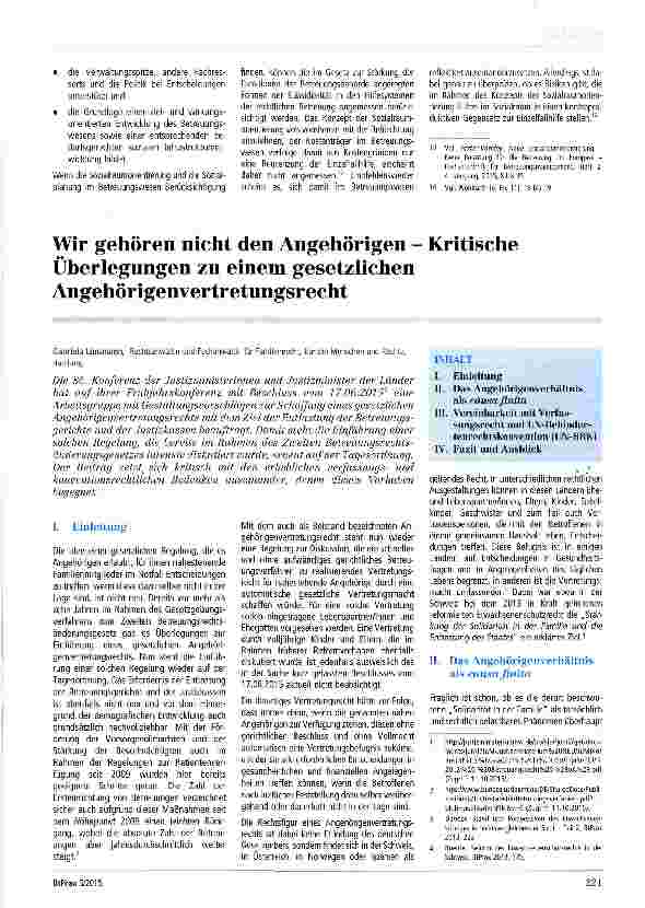 Vorschauseite 1: Wir gehören nicht den Angehörigen - Kritische Überlegungen zu einem gesetzlichen Angehörigenvertretungsrecht