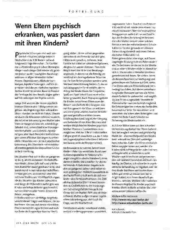 Vorschauseite 1: Wenn Eltern psychisch erkranken, was passiert dann mit ihren Kindern?