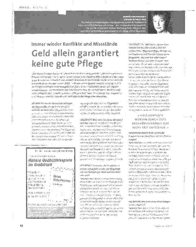 Vorschauseite 1: Immer wieder Konflikte und Missstände. Geld allein garantiert keine gute Pflege