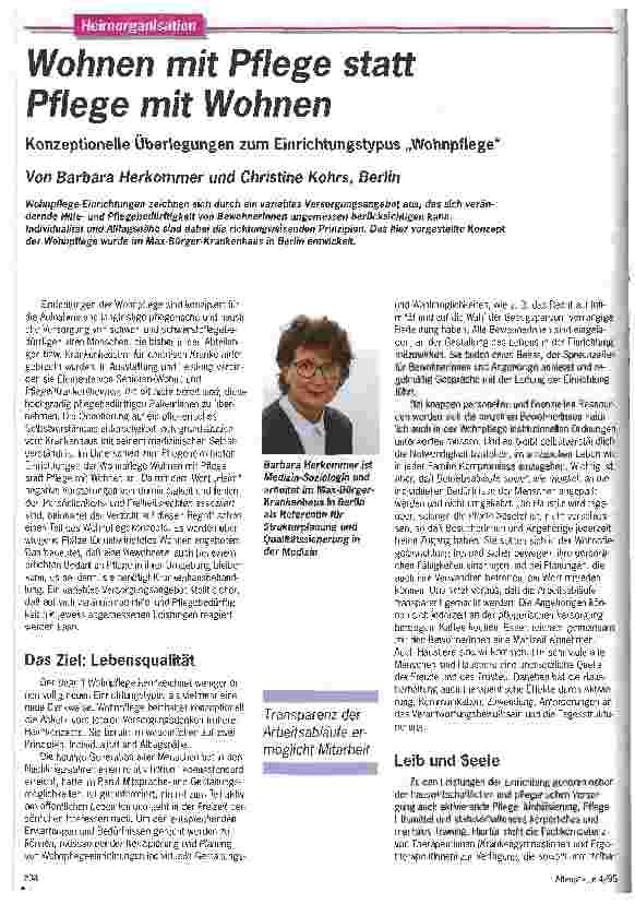 Vorschauseite 1: Wohnen mit Pflege statt Pflege mit Wohnen Konzeptionelle Überlegungen zum Einrichtungstypus Wohnpflege