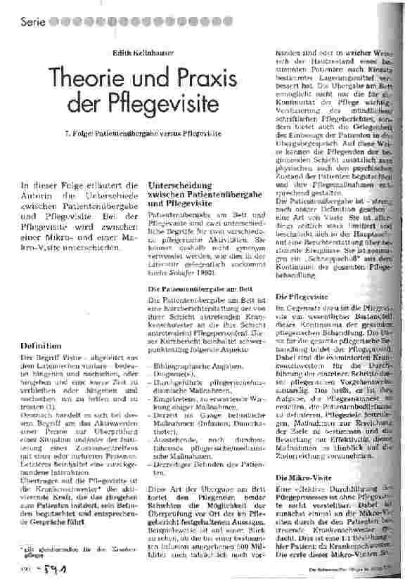 Vorschauseite 1: Theorie und Praxis der Pflegevisite 7. Folge: Patientenübergabe versus Plfegevisite