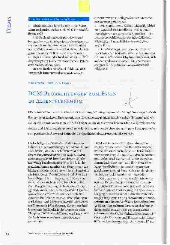 Vorschauseite 1: ZWISCHEN LUST UND FRUSTDCM-BEOBACHTUNGEN ZUM ESSEN IM ALTENPFLEGEHEIM