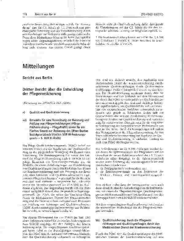 Vorschauseite 1: Bericht aus BerlinDritter Bericht über die Entwicklung der Pflegeversicherung(Fortsetzung aus ZFSH/SGB Heft 2/2005)