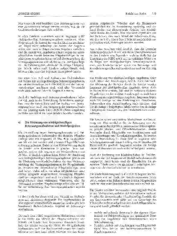 Vorschauseite 6: Bericht aus BerlinDritter Bericht über die Entwicklung der Pflegeversicherung(Fortsetzung aus ZFSH/SGB Heft 2/2005)