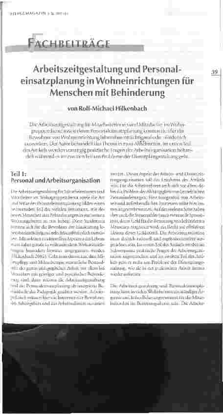 Vorschauseite 1: Arbeitszeitgestaltung und Personaleinsatzplanung in Wohneinrichtungen für Menschen mit Behinderung