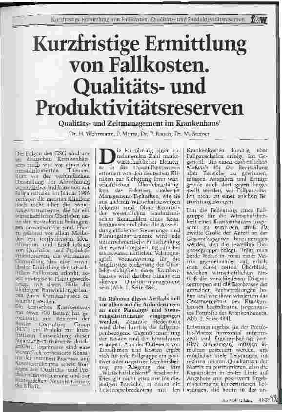 Vorschauseite 1: Kurzfristige Ermittlung von Fallkosten, Qualitätsund Produktivitätsreserven Qualitätsund Zeitmanagement im Krankenhaus