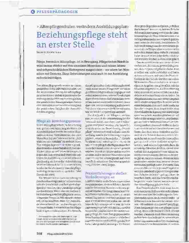 Vorschauseite 1: Altenpflegeschulen verändern Ausbildungsplan: Beziehungspflege steht an erster Stelle