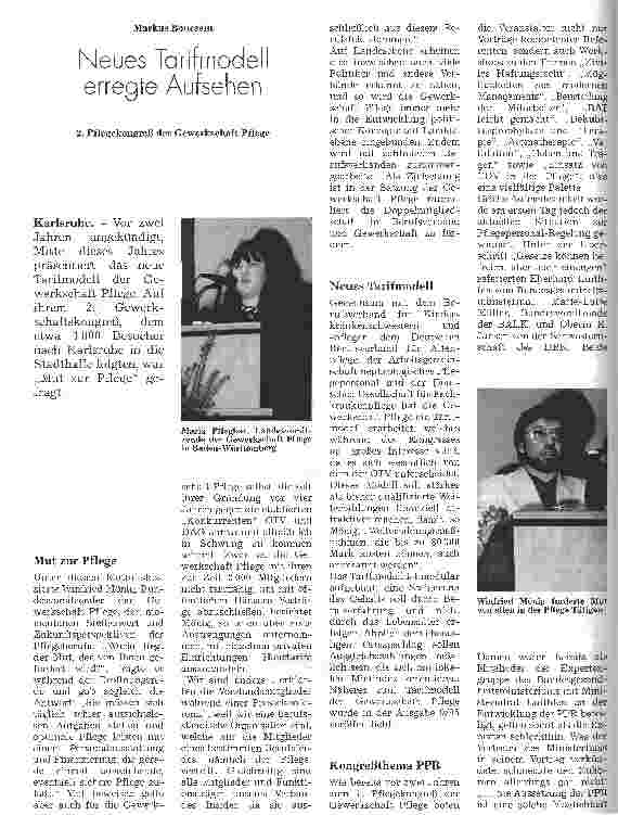 Vorschauseite 1: Neues Tarifmodell erregte Aufsehen 2. Pflegekongreß der Gewerkschaft Pflege