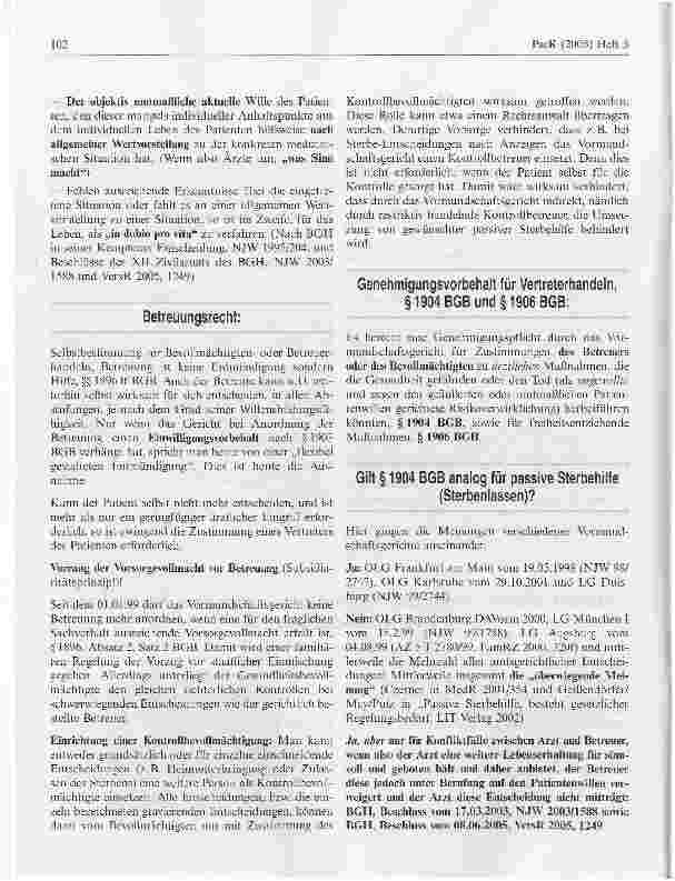 Vorschauseite 2: Abbruch lebensverlängernder Maßnahmen - auch ohne Einschaltung des Vormundschaftsgerichts