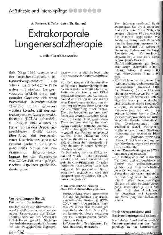 Vorschauseite 1: Extrakorporale Lungenersatztherapie 2. Teil: Pflegerische Aspekte