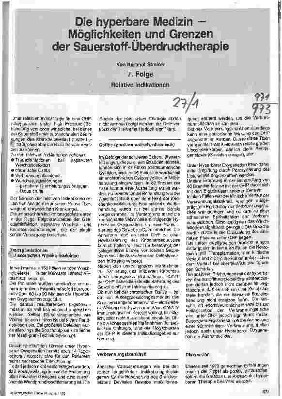 Vorschauseite 1: Die hyperbare Medizin - Möglichkeiten und Grenzen der Sauerstoff-Überdrucktherapie (7. Folge) Relative Intikationen