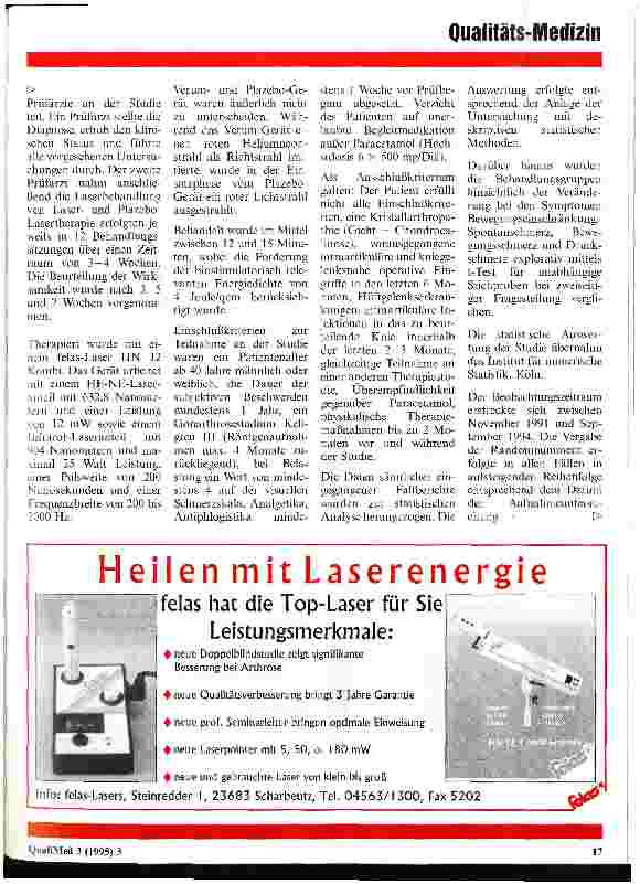 Vorschauseite 2: Doppelblindstudie zur Überprüfung der Wirksamkeit und Verträglichkeit einer niederenergetischen Lasertherapie bei Patienten mit aktivierter Gonarthrose