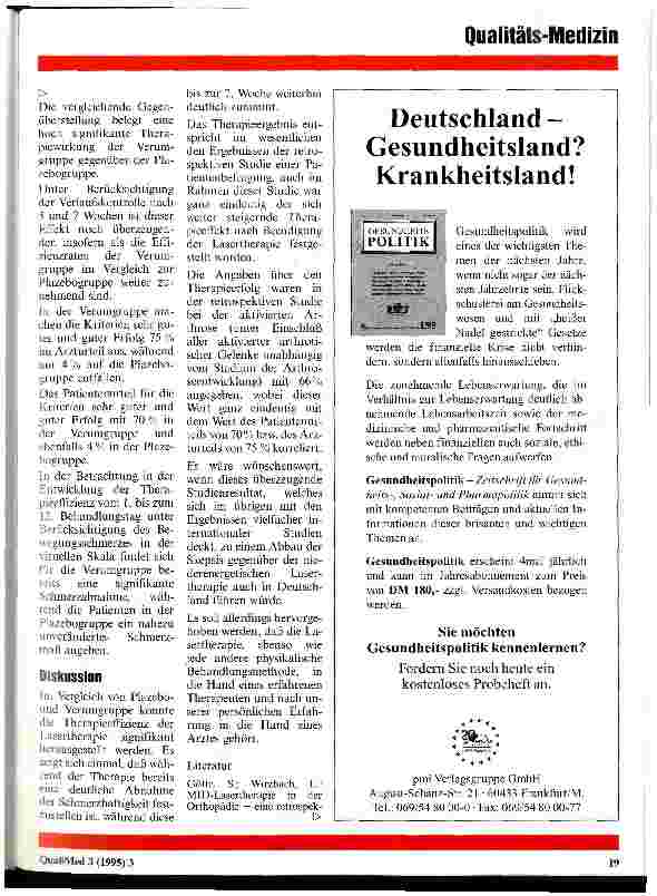 Vorschauseite 4: Doppelblindstudie zur Überprüfung der Wirksamkeit und Verträglichkeit einer niederenergetischen Lasertherapie bei Patienten mit aktivierter Gonarthrose