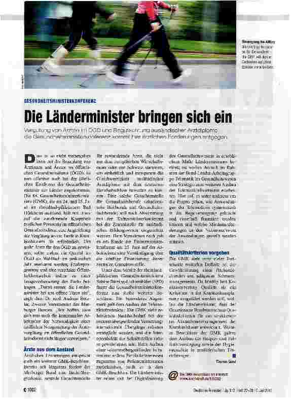 Vorschauseite 1: Die Länderminister bringen sich ein
