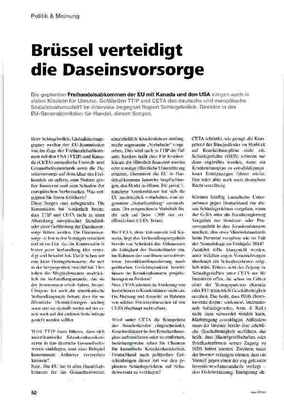 Vorschauseite 1: Brüssel verteidigt die Daseinsvorsorge