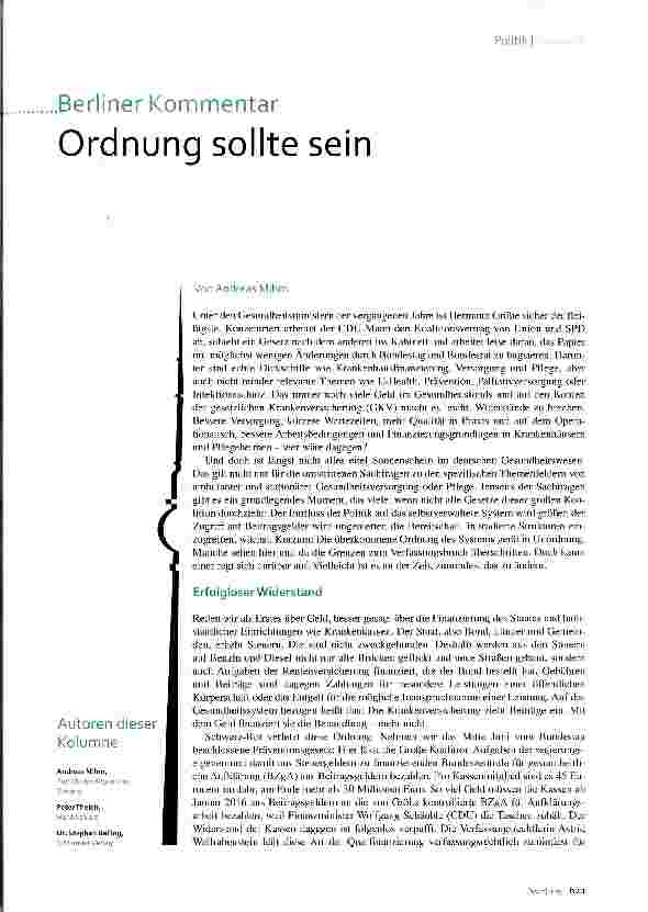 Vorschauseite 1: Berliner Kommentar Ordnung sollte sein