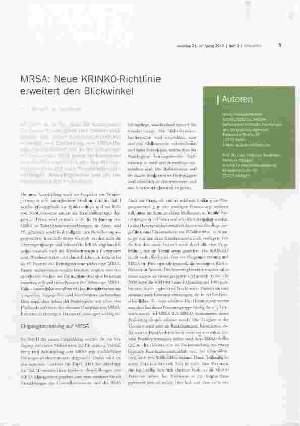 Vorschauseite 1: MRSA: Neue KRINKO-Richtlinie erweitert den Blickwinkel