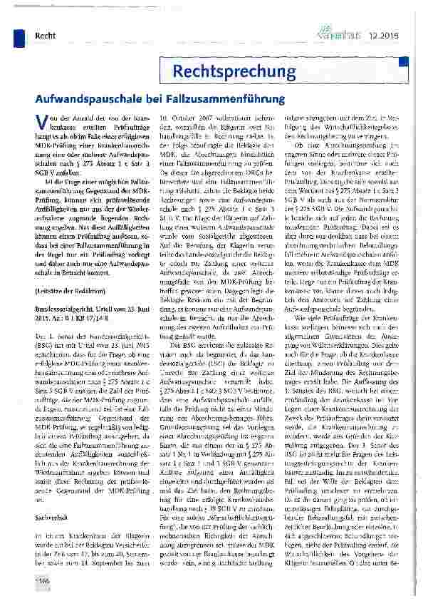Vorschauseite 1: Aufwandspauschale bei Fallzusammenführung