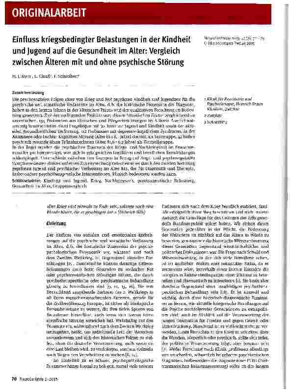 Vorschauseite 1: Einfluss kriegsbedingter Belastungen in der Kindheit und Jugend auf die Gesundheit im Alter: Vergleich zwischen Älteren mit und ohne psychische Störung