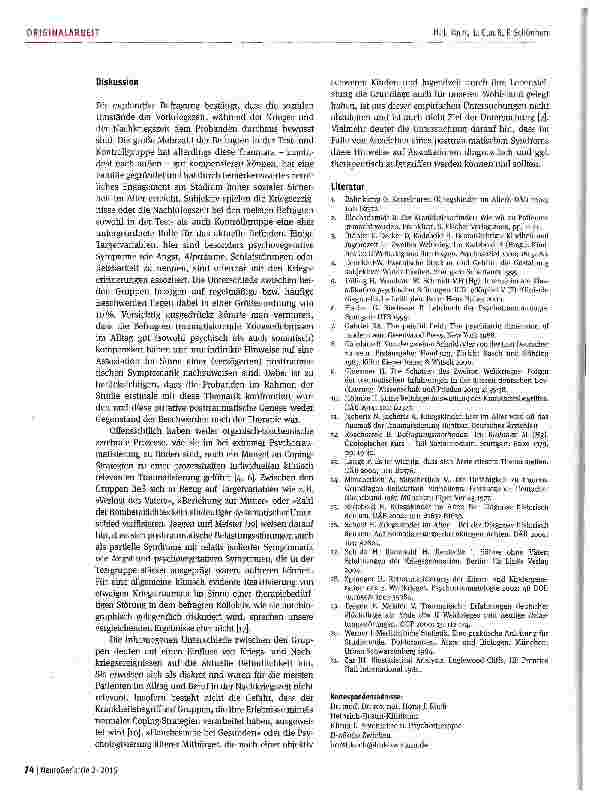 Vorschauseite 5: Einfluss kriegsbedingter Belastungen in der Kindheit und Jugend auf die Gesundheit im Alter: Vergleich zwischen Älteren mit und ohne psychische Störung