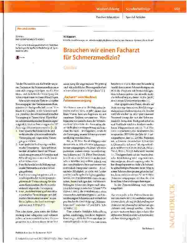 Vorschauseite 1: Brauchen wir einen Facharzt für Schmerzmedizin?