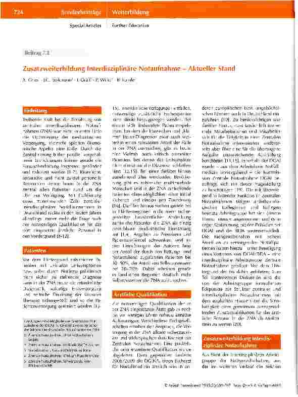 Vorschauseite 1: Zusatzweiterbildung Interdisziplinäre Notaufnahme - Aktueller Stand