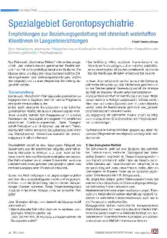 Vorschauseite 1: Spezialgebiet Gerontopsychiatrie Empfehlungen zur Beziehungsgestaltung mit chronisch wahnhaften Klientinnen in Langzeiteinrichtungen