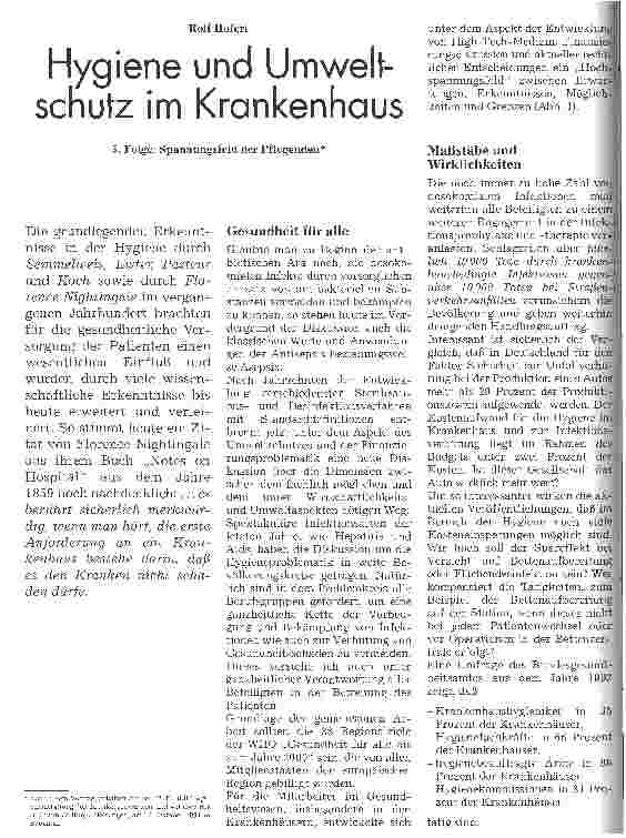 Vorschauseite 1: Hygiene und Umweltschutz im Krankenhaus 5. Folge: Spannungsfeld der Pflegenden