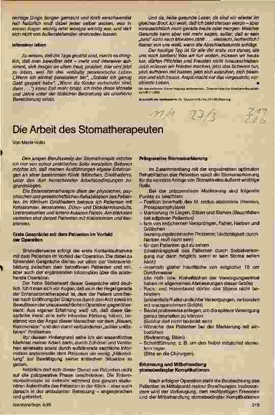 Vorschauseite 1: Die Arbeit des Stomatherapeuten