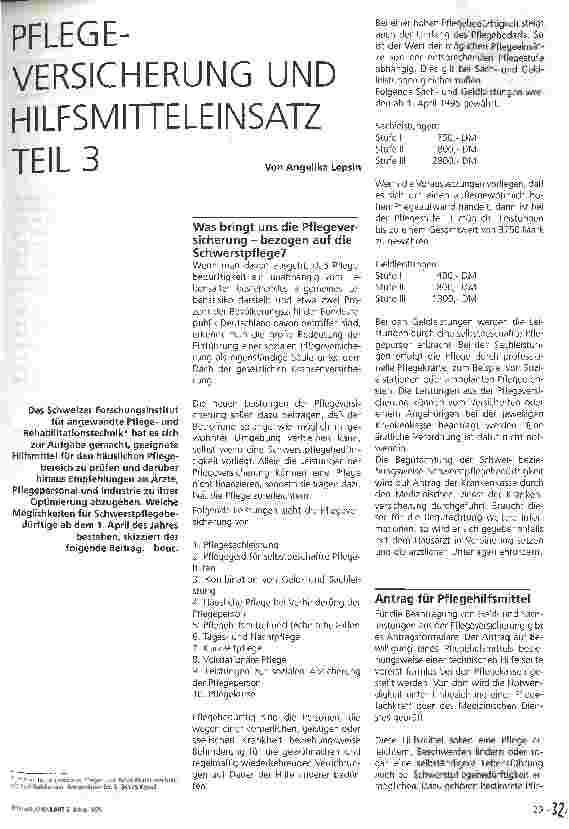 Vorschauseite 1: Pflegeversicherung und Hilfsmitteleinsatz Teil 3
