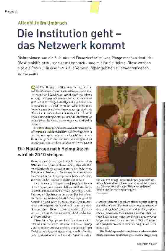 Vorschauseite 1: Die Institution geht - das Netzwerk kommt