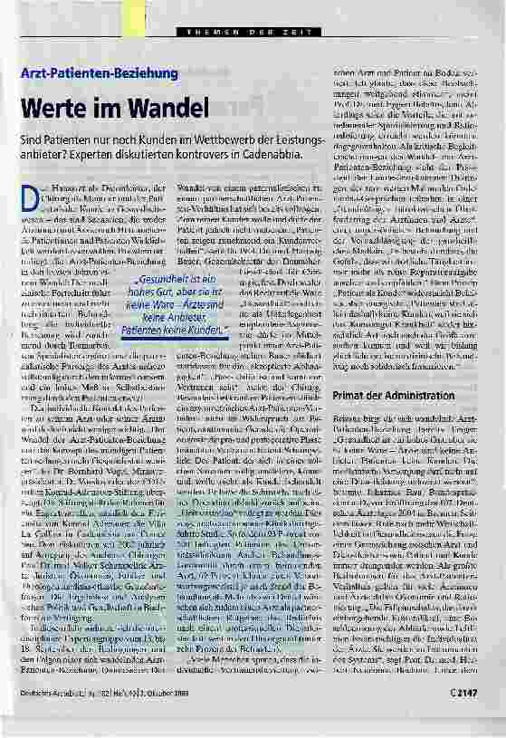 Vorschauseite 1: Arzt-Patienten-BeziehungWerte im Wandel