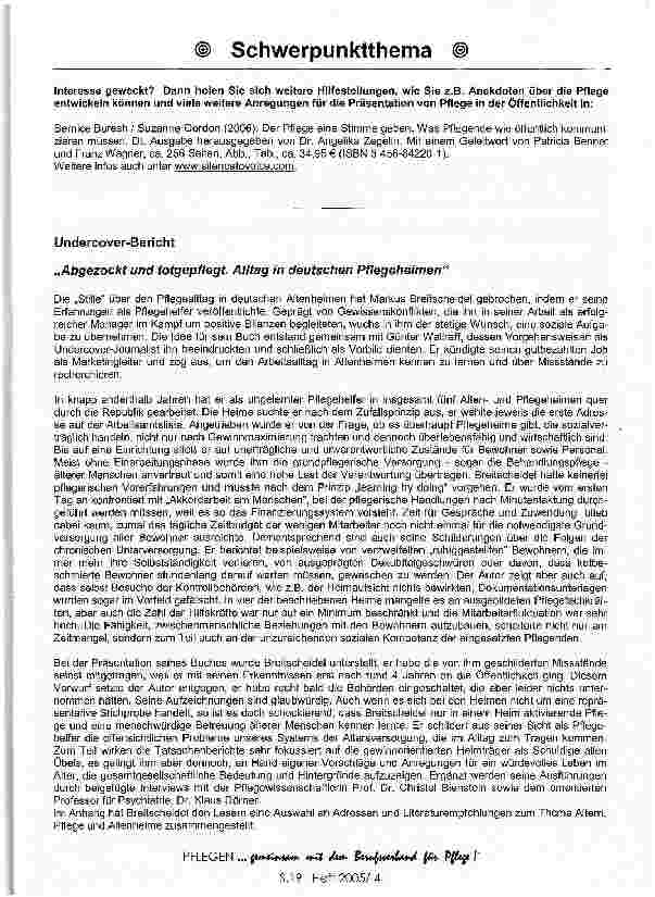 Vorschauseite 3: Pflege im Blickpunkt der Literatur