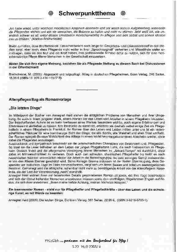 Vorschauseite 4: Pflege im Blickpunkt der Literatur